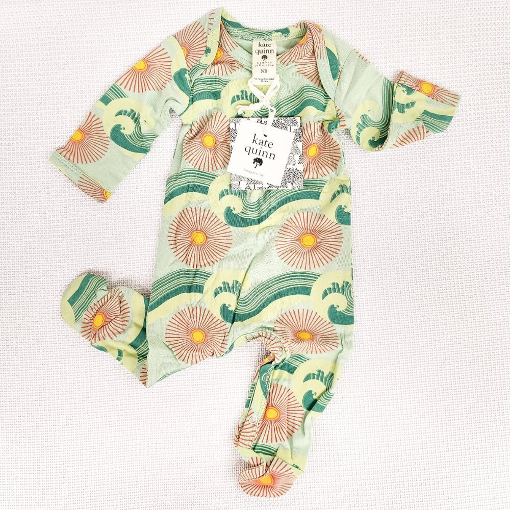 Kate Quinn Ocean Sun LS Long Sleeve Lap Neck Footie Newborn NB New Seafoam